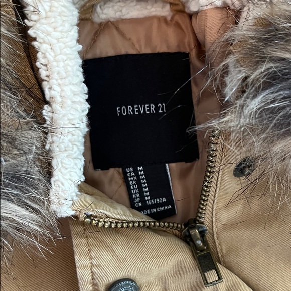 Forever 21 Tan Utility Jacket with Faux Fur Hood - Picture 2 of 16